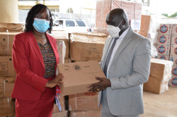 Health Min. Dr. Jallah and Dr. Clement during the donation ceremony at MOH.jpg